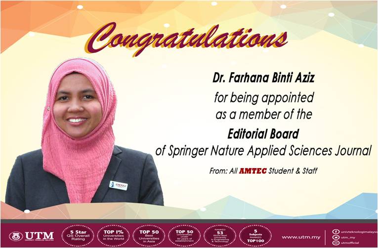 DR FARHANA – APPOINTED AS EDITORIAL BOARD (SPRINGER)