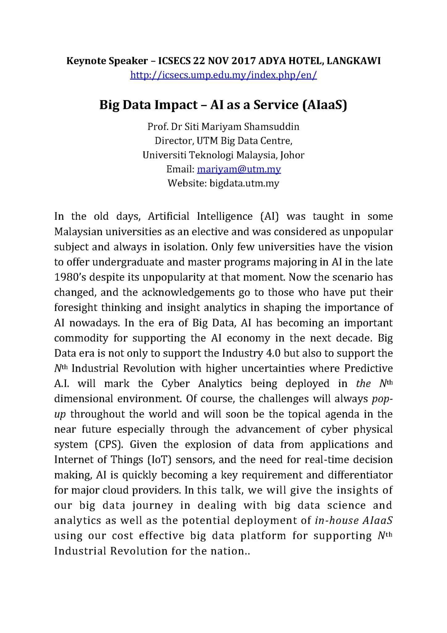 7 Nov :  Big Data Impact – AI as a Service (Alaas)