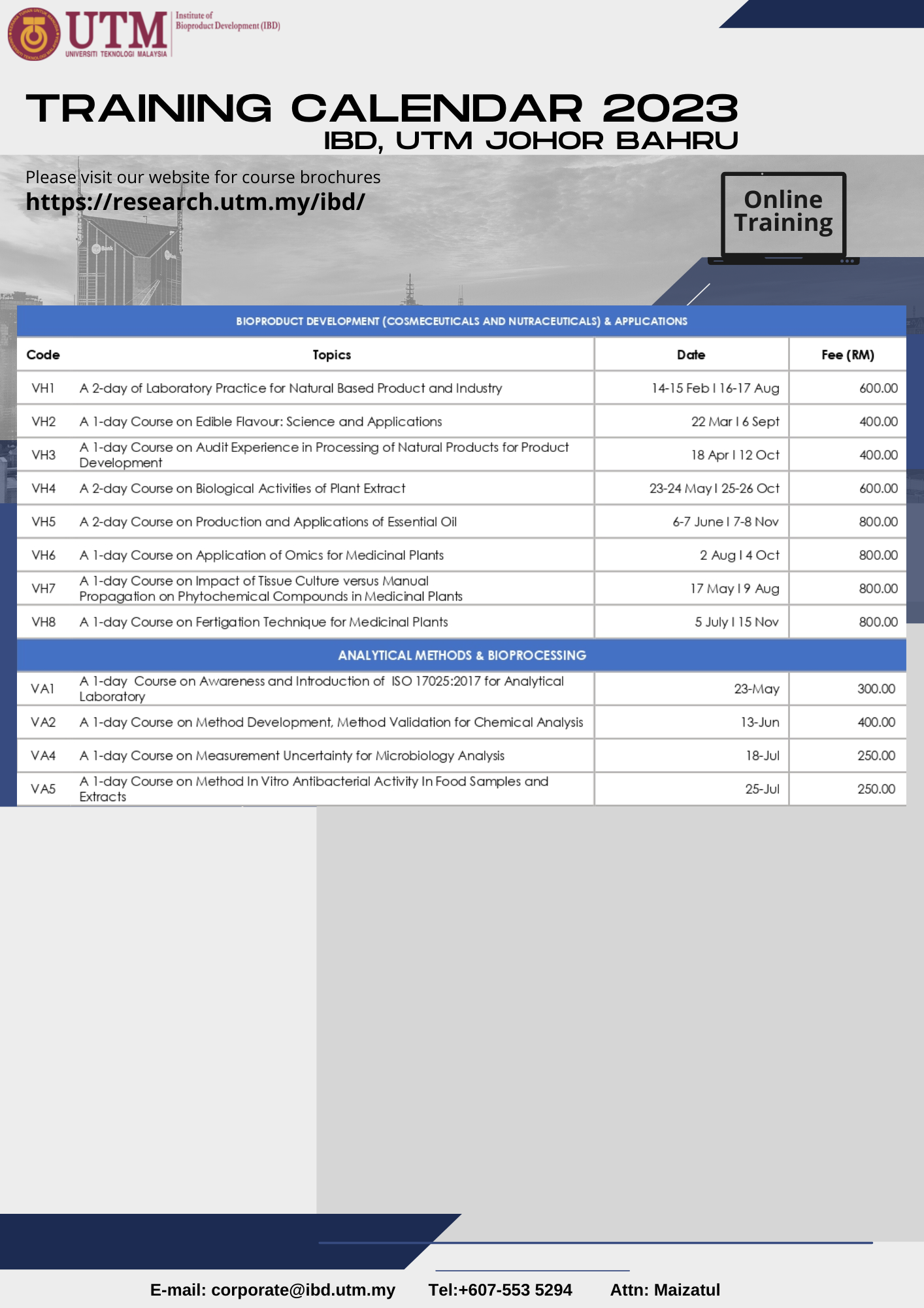 ONLINE TRAINING CALENDAR 2023