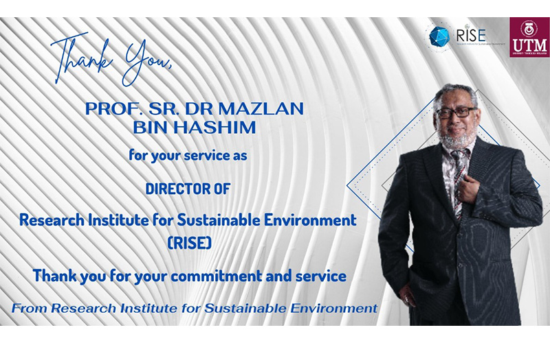 The highest gratitude and appreciation to our beloved Director, Prof. Sr. Dr Mazlan bin Hashim
