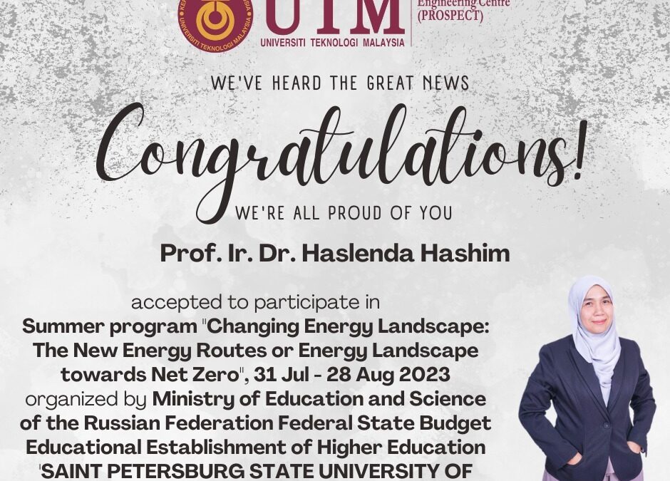 Congratulations to Prof. Ir. Dr. Haslenda Hashim